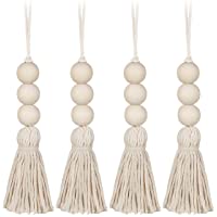 GARNECK 4 Piezas Guirnalda Nórdica de Cuentas de Madera Hecha a Mano con Borlas Adorno Decorativo de Pared Rústico…